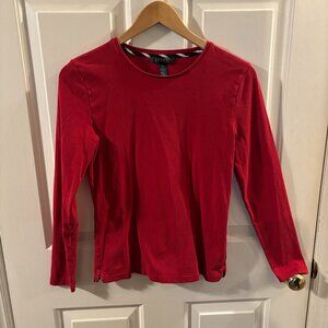 Lauren Ralph Lauren Women's Red Long Sleeve Embroidered Logo Shirt ~ Med